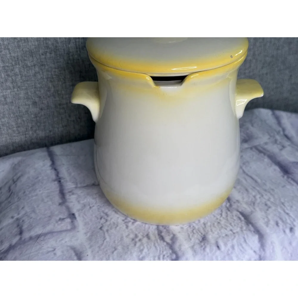 1970s Ceramic Jar  Cannister‎ with Lid Floral Daffodil Yellow Cottage